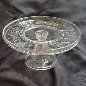 Antique 1880s Early American Pattern Glass Pedestal Cake Stand Made in USA Bryce
